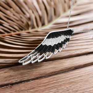 Dazzlingrock Collection 0.40 Carat (ctw) Black And White Diamond Angel Wing Feather Pendant, Sterling Silver