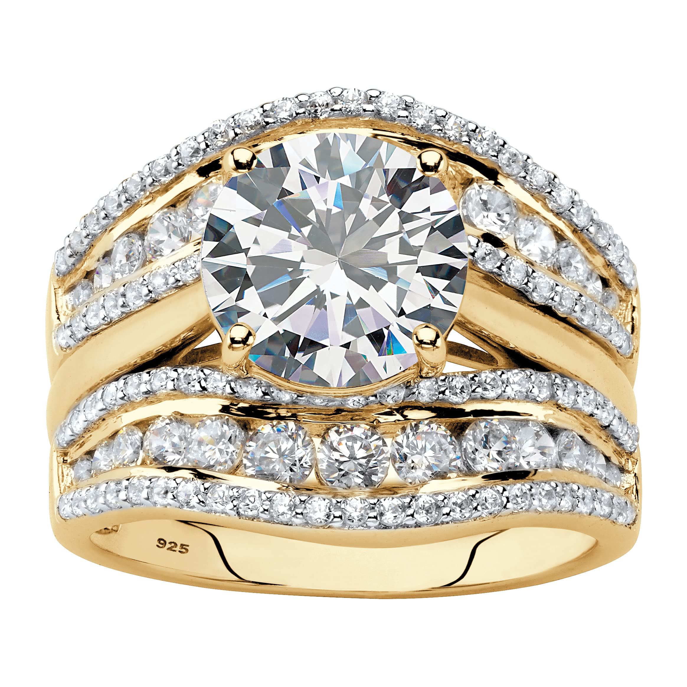 PalmBeach 18k Yellow Gold or Platinum Plated Sterling Silver Round Cubic Zirconia 2 Piece Jacket Bridal Ring Set Size 9