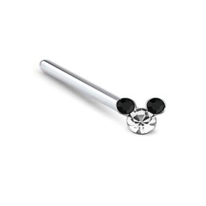 925 Sterling Silver L Bend Nose Stud Ring Mickey Mouse Black/Clear 22G