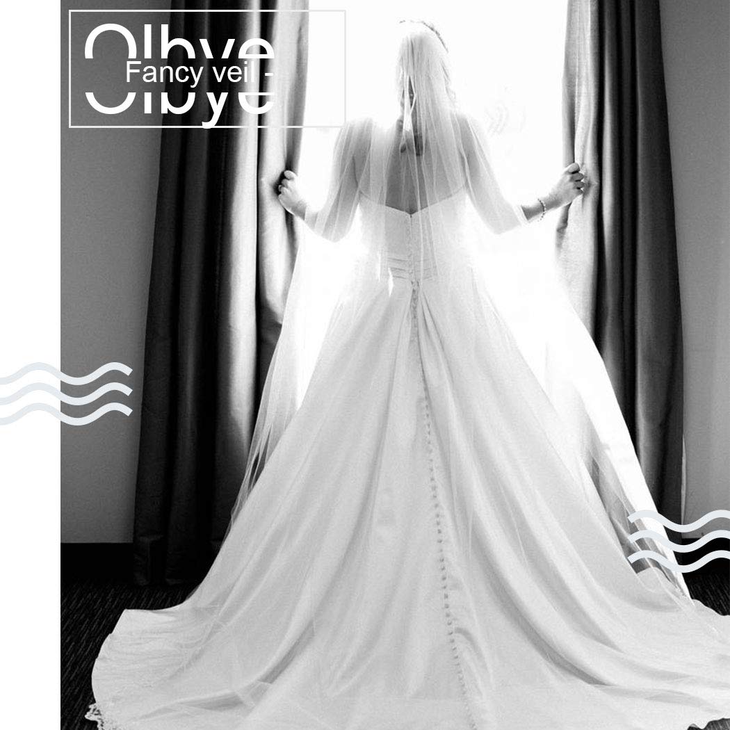 Olbye Women’s Wedding Veil 108 Inch Cathedral Veil Single Tier 1T Long Veils for Brides Soft Sheer Ivory Veil (Light Ivory)