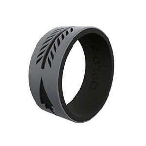 qalo men's rubber silicone ring, strata arrow two tone, silicone rubber wedding band, breathable, durable wedding ring for men, 9mm wide 2mm thick, black & grey, size 12