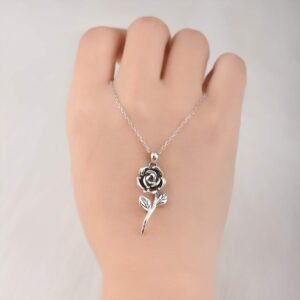 925 Sterling Silver Rose Flower Necklace I Love You Forever Necklaces Jewelry Gifts for Wife Mom Women Her (Black rose flower necklace)