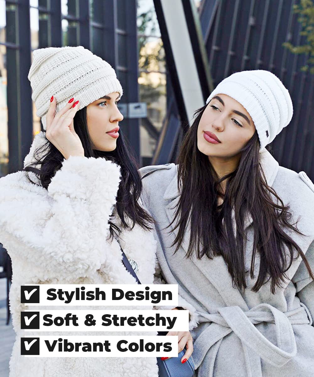 Women’s Soft Warm Stretchy Trendy Chunky Knit Beanie - Stylish Cable Knit Beanie Skully for Fall Winter Weather Black