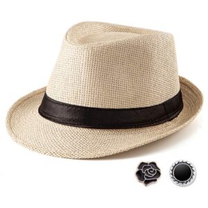 straw fedora hats for men - beige hat for men summer casual fedora hat with band (one size: 7 1/4, fits head circumference 22" - 22 7/8")