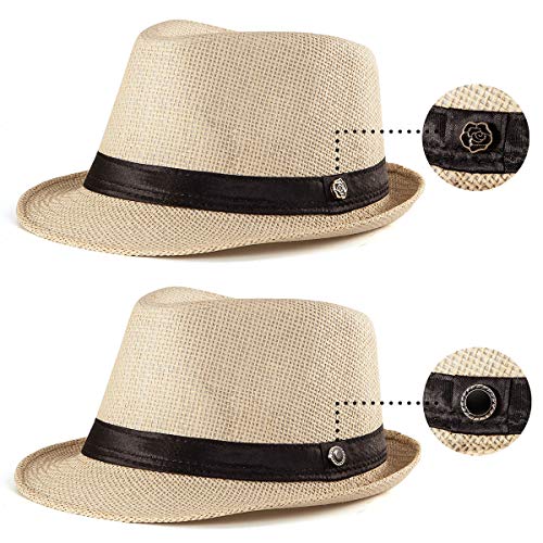 Straw Fedora Hats for Men - Beige Hat for Men Summer Casual Fedora Hat with Band (One Size: 7 1/4, fits Head Circumference 22" - 22 7/8")