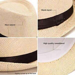 Straw Fedora Hats for Men - Beige Hat for Men Summer Casual Fedora Hat with Band (One Size: 7 1/4, fits Head Circumference 22" - 22 7/8")