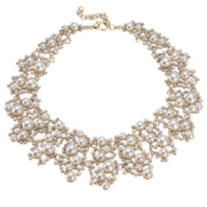 Jerollin Pearl Choker Tassel Collar Statement Necklace for Evening Party White