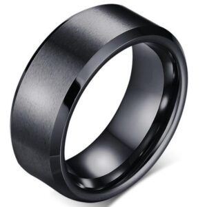 8mm Brushed Matte Black Titanium Stainless Steel Classical Simple Plain Ring Wedding Band (stainless-steel, 8)