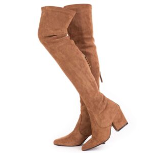 n.n.g over the knee boots for women brown size 7 suede block heel thigh high long otk winter stretch ladies pointed toe