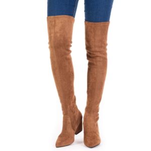 N.N.G Over the Knee Boots for Women Brown Size 7 Suede Block Heel Thigh High Long OTK Winter Stretch Ladies Pointed Toe