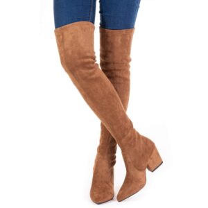 N.N.G Over the Knee Boots for Women Brown Size 7 Suede Block Heel Thigh High Long OTK Winter Stretch Ladies Pointed Toe