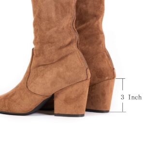 N.N.G Over the Knee Boots for Women Brown Size 7 Suede Block Heel Thigh High Long OTK Winter Stretch Ladies Pointed Toe