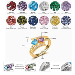 Lam Hub Fong Gifts for Mom Mothers Ring Personalized 2 Birthstones for Women Custom 2 Names Promise Rings for Her Mothers Day Ring Christmas Gifts Grandmother Wife (Gold,8)