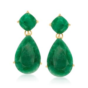 ross-simons 19.20 ct. t.w. emerald drop earrings in 18kt gold over sterling