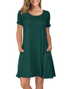 korsis summer dresses for women dark green medium casual t shirt dresses short sleeve swing flowy ladies beach vacation sundress with pockets