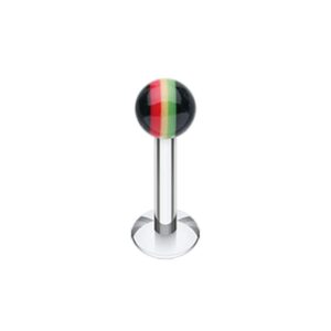 covet jewelry rasta jamaican stripe uv acrylic ball top labret (14 ga, length: 8mm, ball: 4mm)