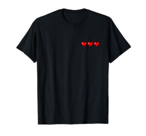 pocket pixel heart three extra life gamer 3 red heart pixel t-shirt