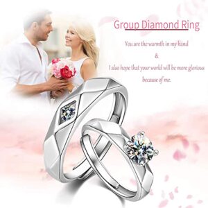 Sunamy Fashion Couple Rings for Him and Her Set,Adjustable S925 Silver CZ, Matching Promise Ring Engagement Ring Wedding Ring Anniversary Ring