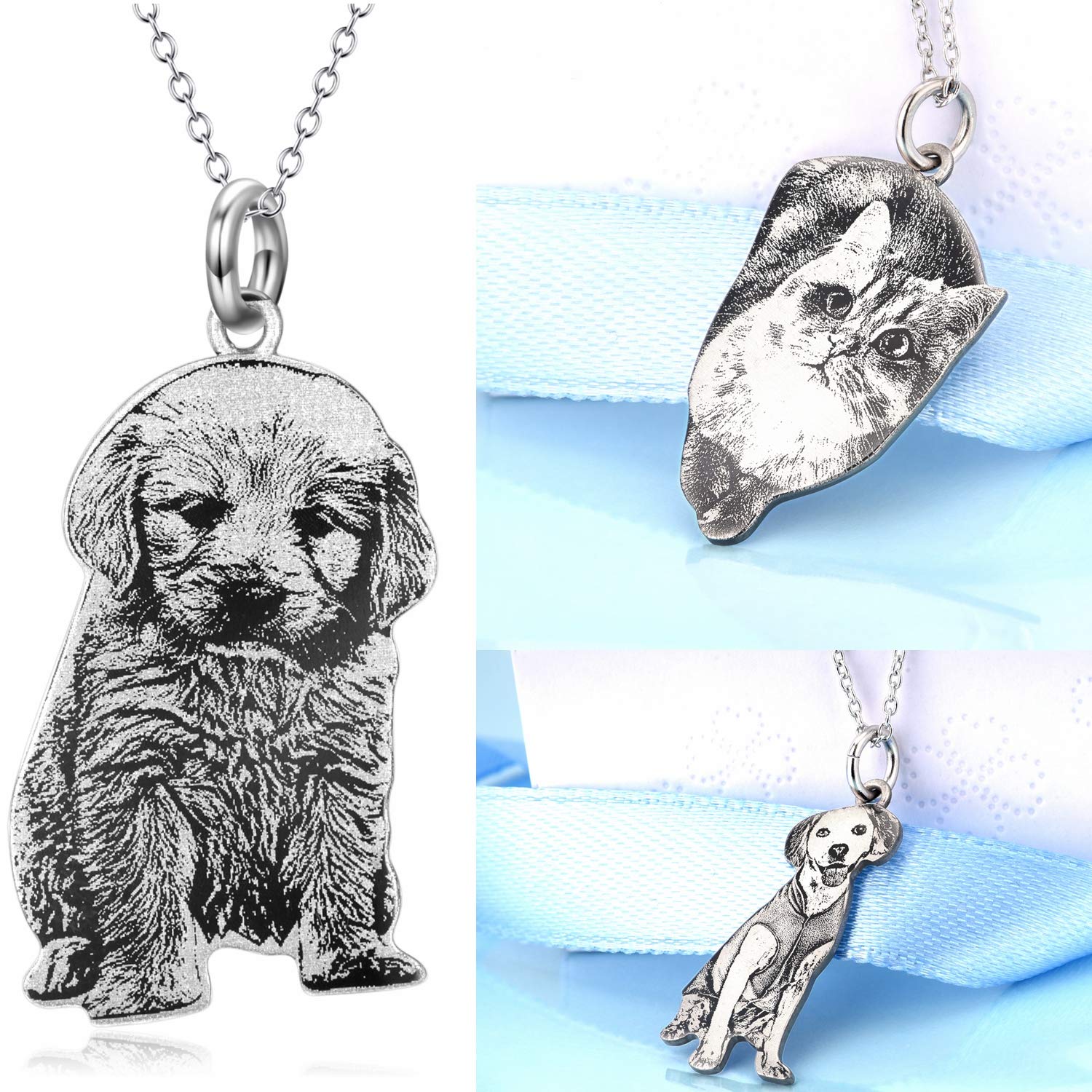 LONAGO Personalized Photo Necklace 925 Sterling Silver Custom Person Cat Dog Picture Necklace Engraved Photo Pendant Necklace Gift for Women