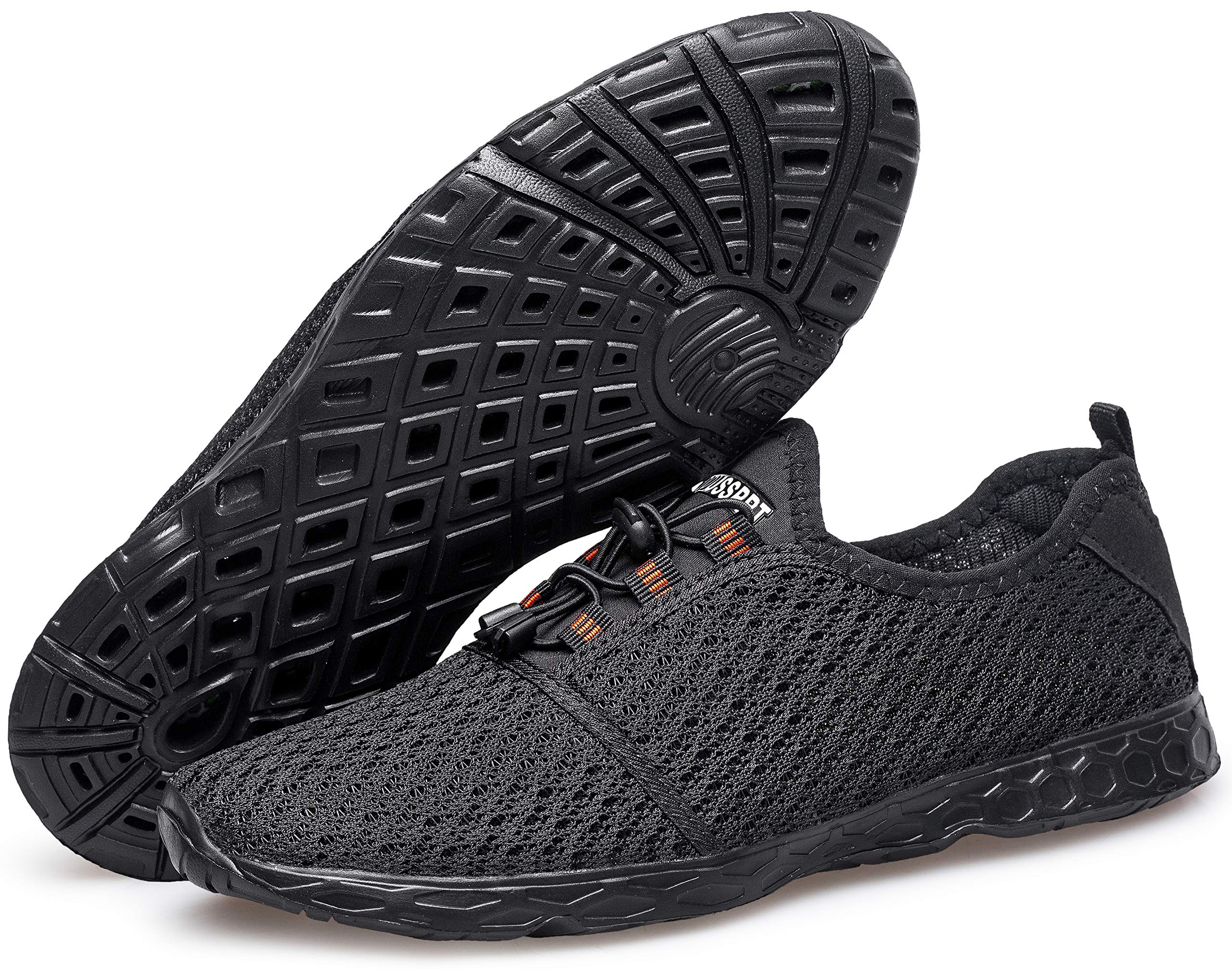 DOUSSPRT Men's Water Shoes Quick Drying Sports Aqua Shoes Dark Allblack Size 8.5