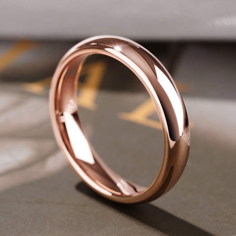 THREE KEYS JEWELRY Womens Charming Jewelry 4mm Rose Gold Tungsten Polished Wedding Carbide Ring Band for Women Engagement Size 8