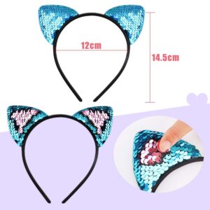 WXJ13 20 Pieces Cat Ears Headbands Reversible sequin headband Cute Cat Headbands