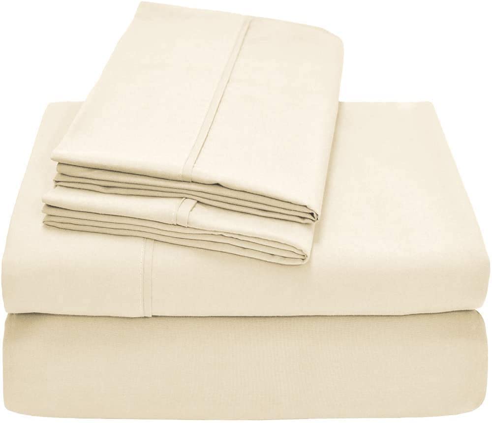 Queen Size Sheet Set - 1000 Thread Count 100% Egyptian Cotton 4 Piece Ivory Sheet Set - Deep Pockets Fits Upto 19 Inch - Sateen Weave Luxury Hotel Quality Solid Bed Sheets & Pillowcases - Easy Fit