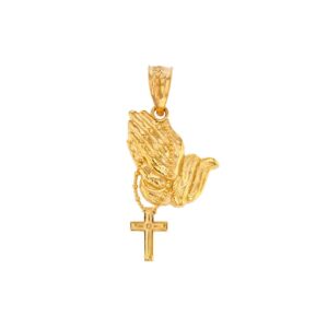 calirosejewelry 10k yellow gold prayer hands with prayer beads charm pendant - small