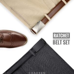 CHAOREN Leather Ratchet Belts 2 Pack, Ultra Soft Mens Dress Belt, Black & Brown Belt 1 3/8" in Gift Box, Effortlessly Stynish