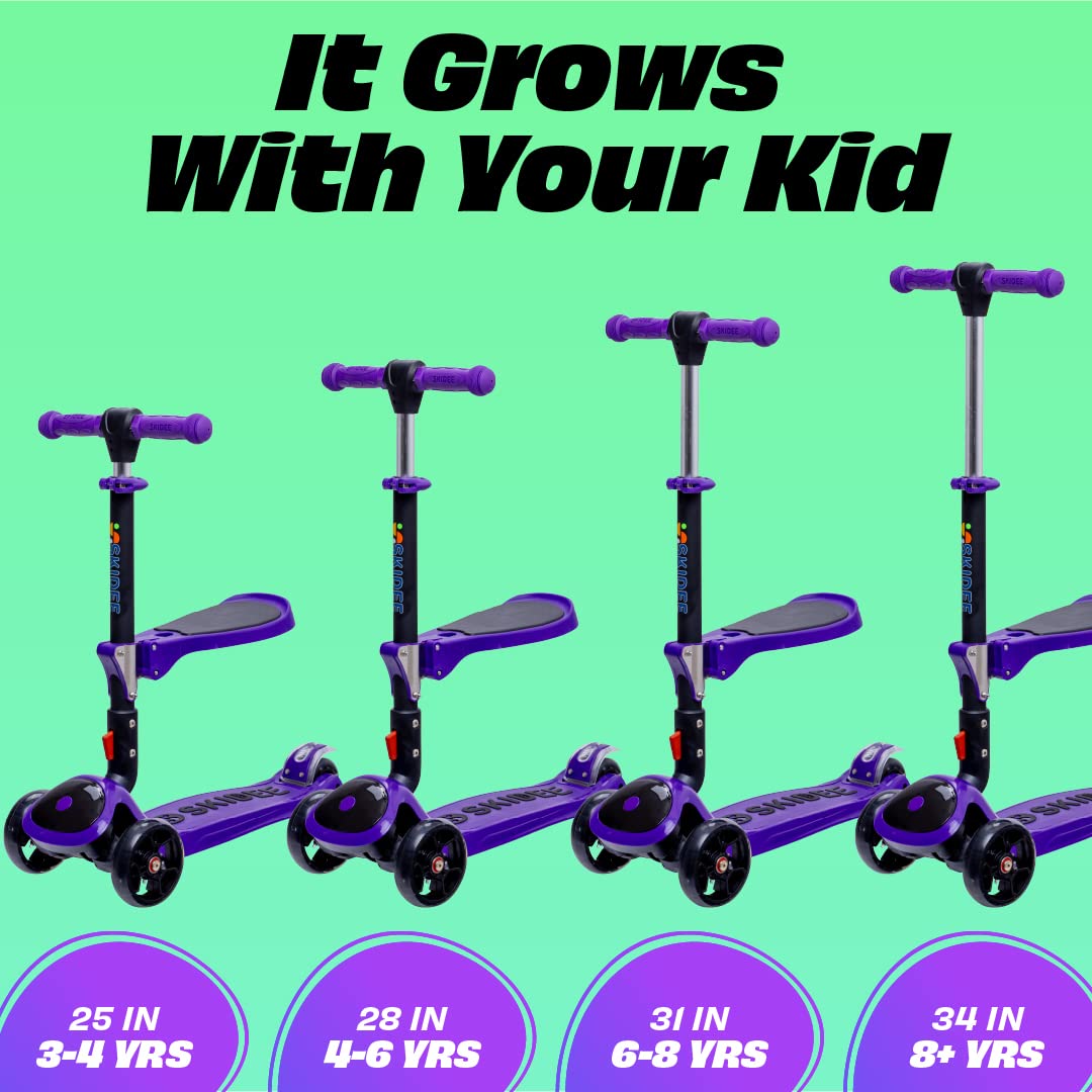 Kick Scooters for Kids Ages 3-5 (Suitable for 2-12 Year Old) Adjustable Height Foldable Scooter Removable Seat, 3 LED Light Wheels, Rear Brake, Wide Standing Board, Outdoor Activities for Boys/Girls