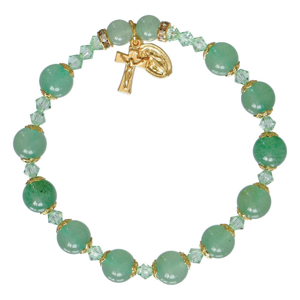 Green Jade/Gold Trim 8mm Rosary Bracelet