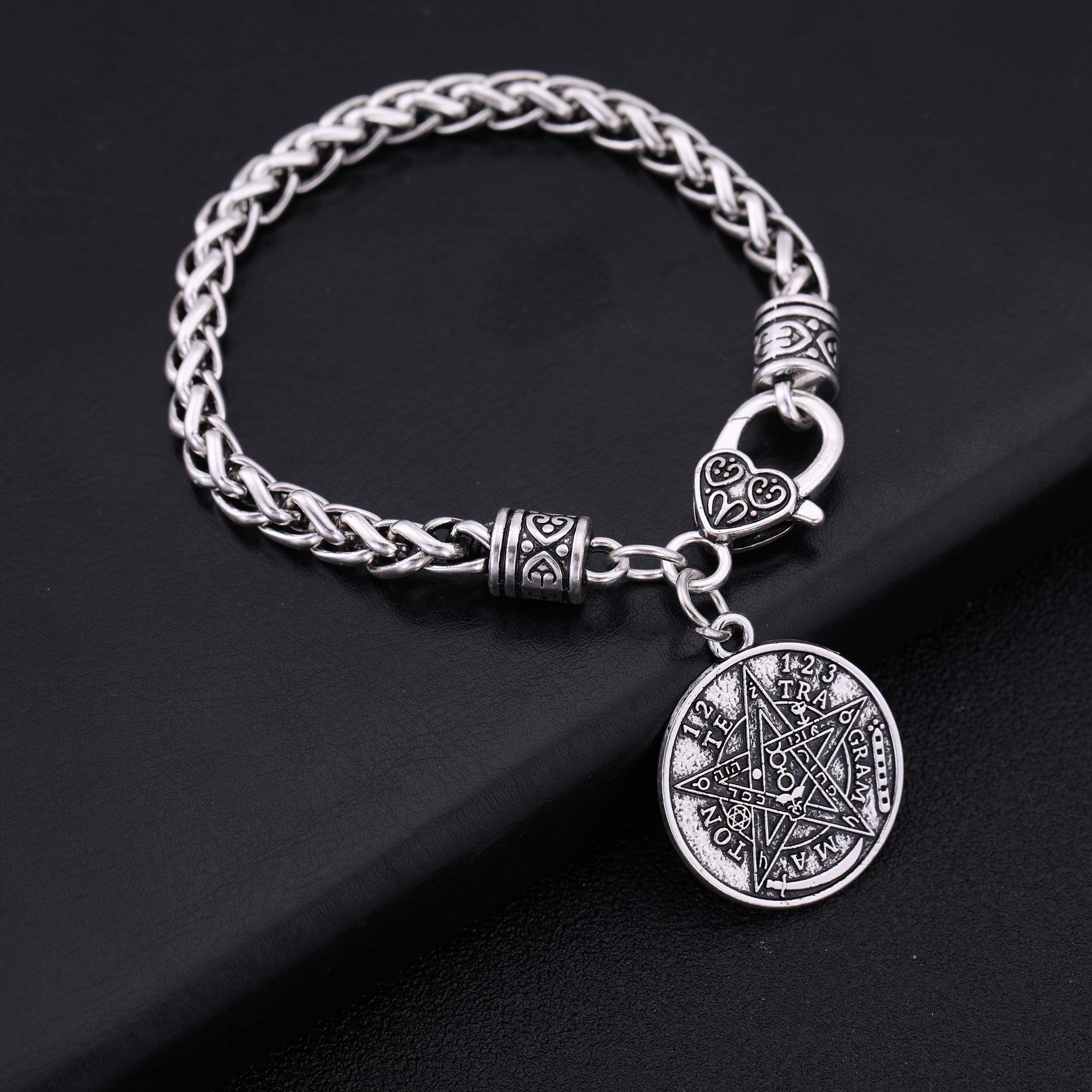 Ancient Hebrew Esoteric Tetragrammaton Pentagram Name of God Charm Wheat Chain Bracelet Blessing Jewelry for Men Women