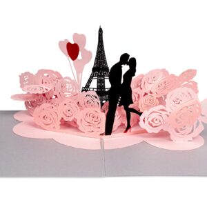 Paper Love Valentines Day Pop Up Card, Eiffel Tower, 3D Popup Greeting Cards, For Wedding, Anniversary, Valentine’s Day, Love, Romance, Birthday, All Occasion