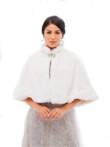 tgirls women's wedding faux fur shawl and wrap bridal fur stole cape cloak fur scarf for bride and bridesmaids (white)