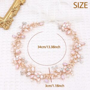 Ammei Headpiece Rose Gold Wedding Headband Flower Leaves Design Hair Vine With Pearls And Rhinestones