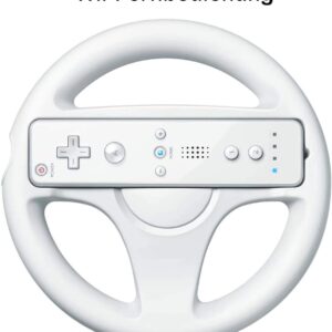 Steering Wheel for Wii Controller, 2 pcs White Racing Wheel Compatible with Mario Kart, GEEKLIN Game Controller wheel for Nintendo Wii Remote Game-White