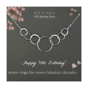 EFYTAL Happy 70th Birthday Gifts for Women, Sterling Silver 70th Birthday Necklace, Best Gifts for 70 Year Old Woman, 70th Birthday Ideas, 70th Birthday Gifts for Mom