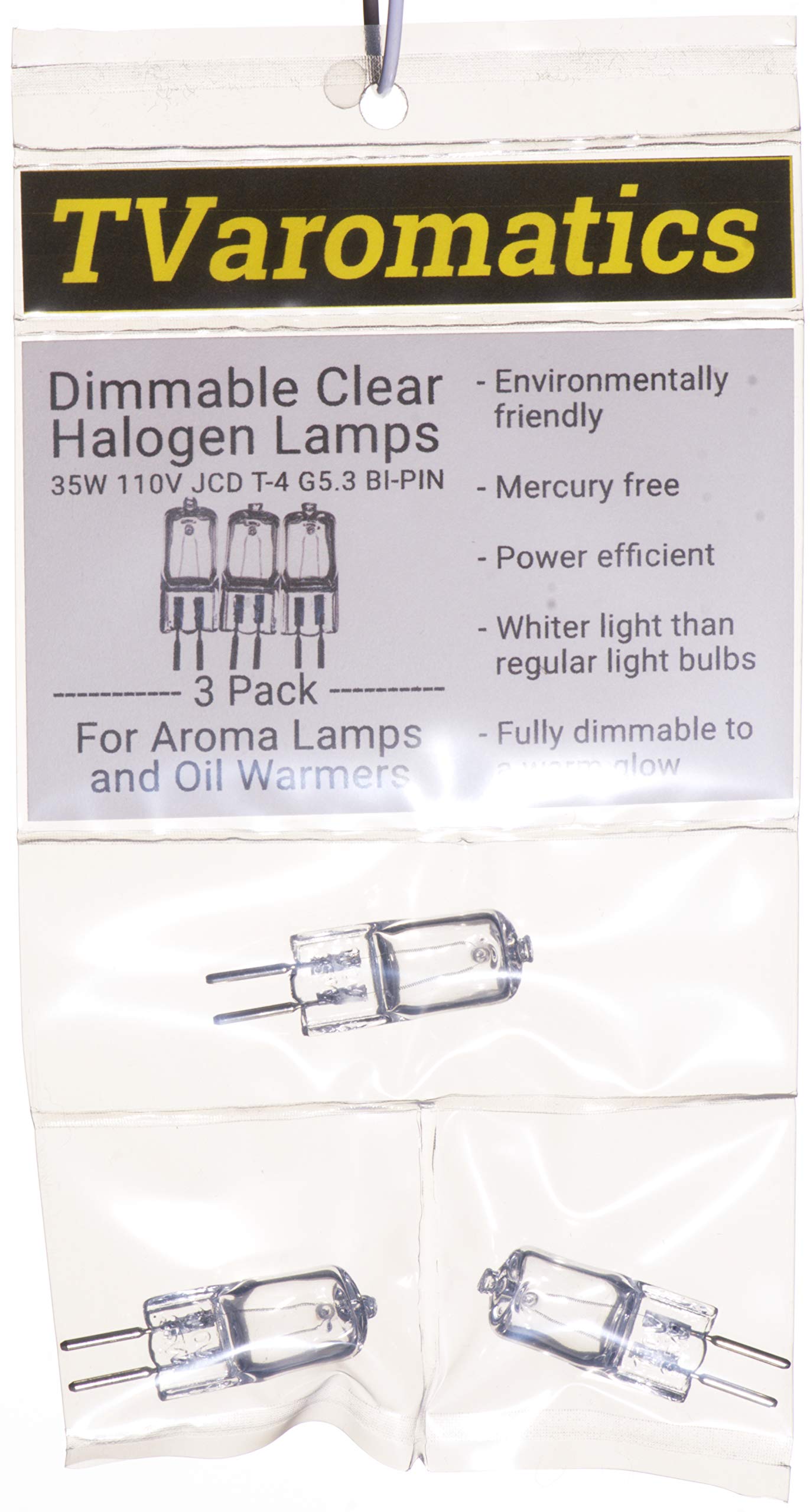 TVaromatics 35W 110V JCD T4 Clear Halogen G5.3 Bipin CC-2V Filament Pack of 3 Bulbs for Aroma Lamps Oil Warmers