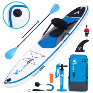 Freein SUP Inflatable Stand Up Paddle Board with Kayak Seat,Paddle Boards for Adults, Accessories sup Pump Adaptor,sup Kayak Paddle（White,10'6"