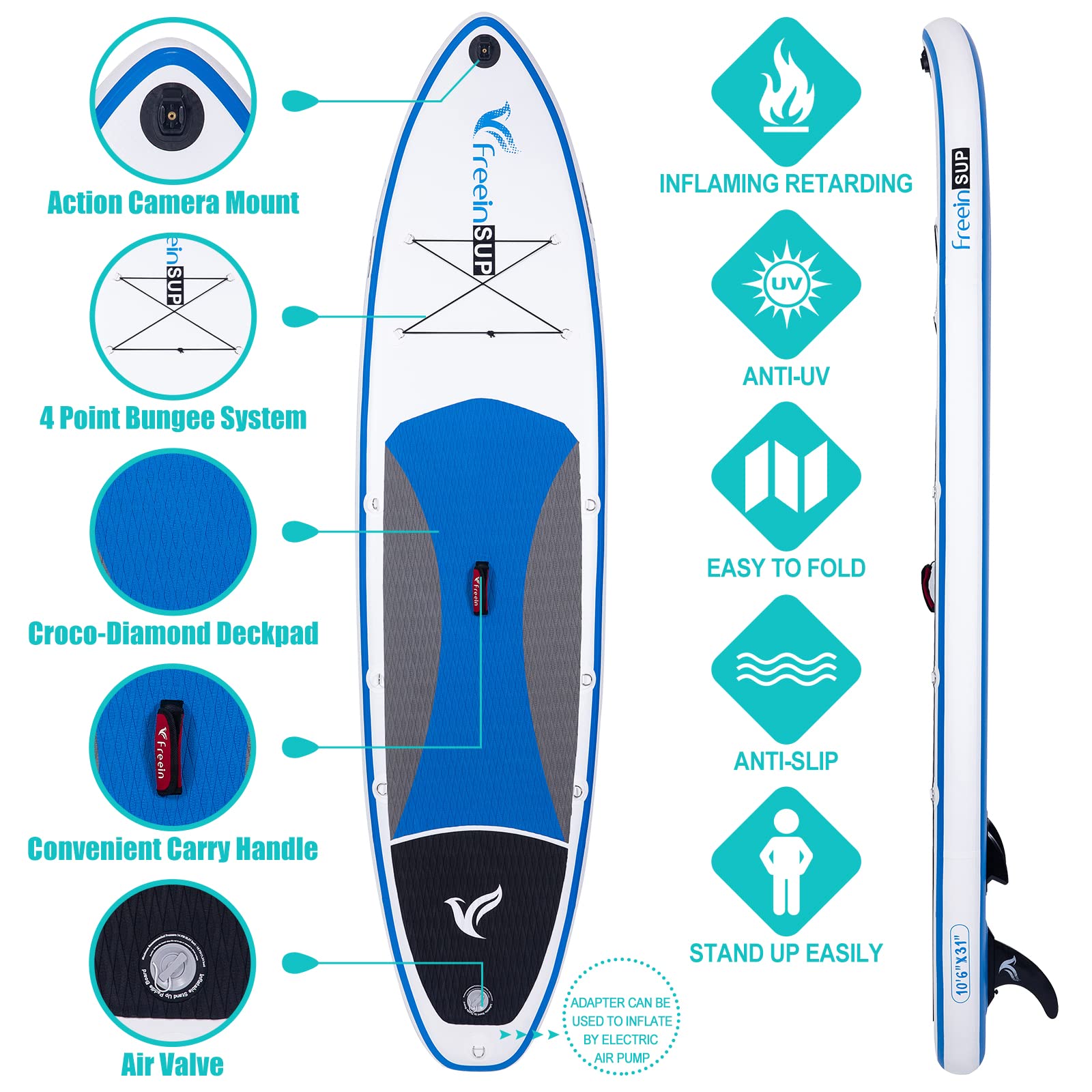 Freein SUP Inflatable Stand Up Paddle Board with Kayak Seat,Paddle Boards for Adults, Accessories sup Pump Adaptor,sup Kayak Paddle（White,10'6"