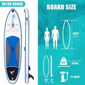 Freein SUP Inflatable Stand Up Paddle Board with Kayak Seat,Paddle Boards for Adults, Accessories sup Pump Adaptor,sup Kayak Paddle（White,10'6"