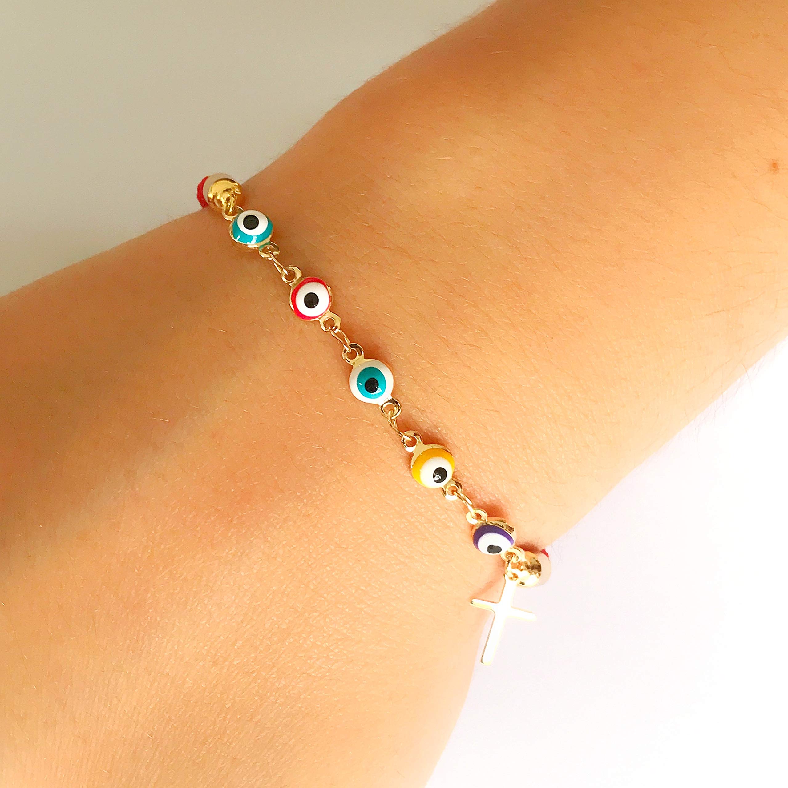 LESLIE BOULES Multicolored Evil Eye Beads Red Bracelet for Women Protection Jewelry