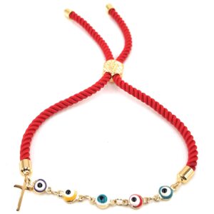 LESLIE BOULES Multicolored Evil Eye Beads Red Bracelet for Women Protection Jewelry