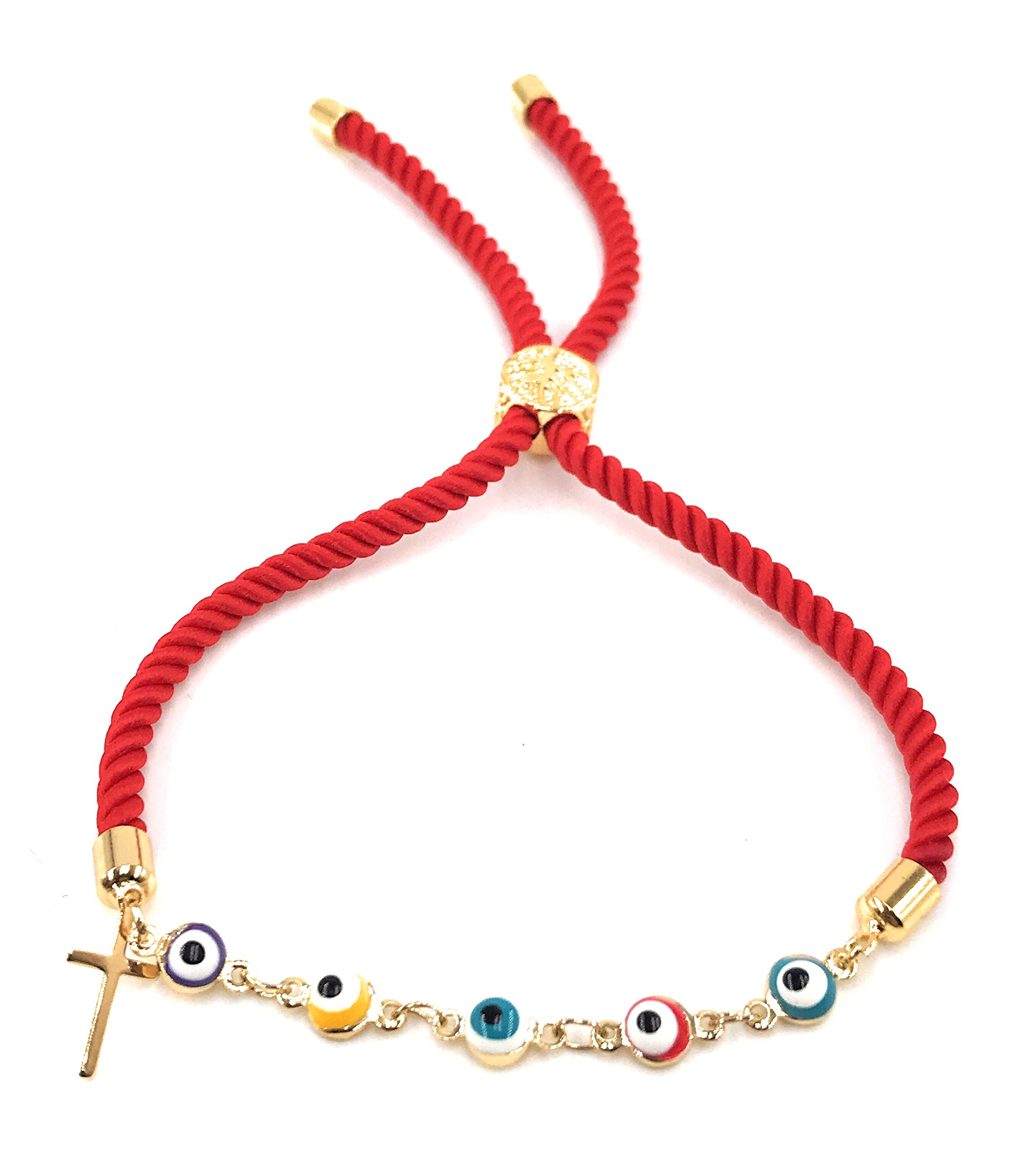 LESLIE BOULES Multicolored Evil Eye Beads Red Bracelet for Women Protection Jewelry