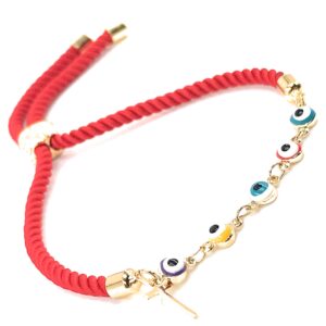 LESLIE BOULES Multicolored Evil Eye Beads Red Bracelet for Women Protection Jewelry