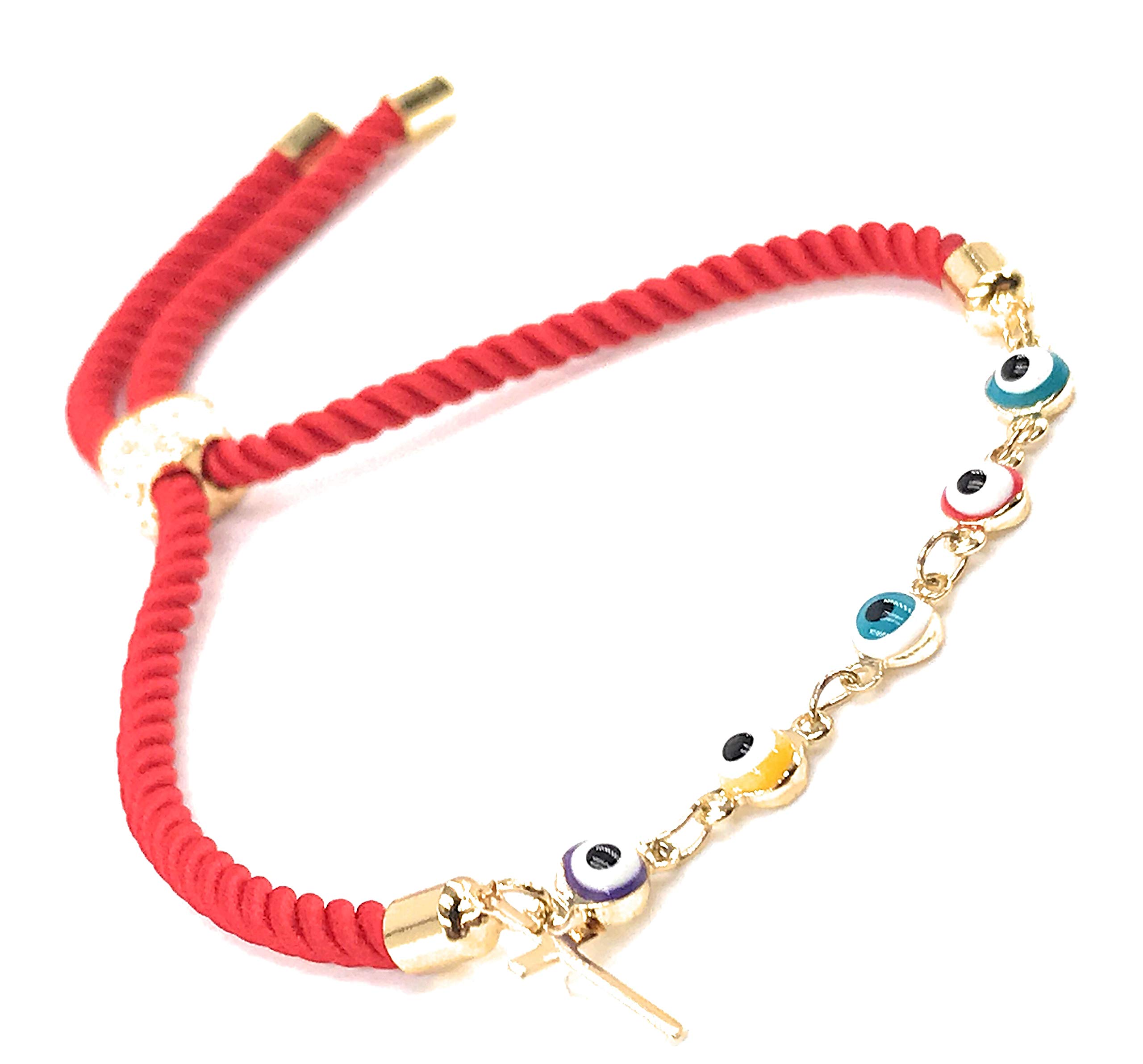 LESLIE BOULES Multicolored Evil Eye Beads Red Bracelet for Women Protection Jewelry