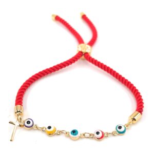 LESLIE BOULES Multicolored Evil Eye Beads Red Bracelet for Women Protection Jewelry