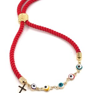 LESLIE BOULES Multicolored Evil Eye Beads Red Bracelet for Women Protection Jewelry