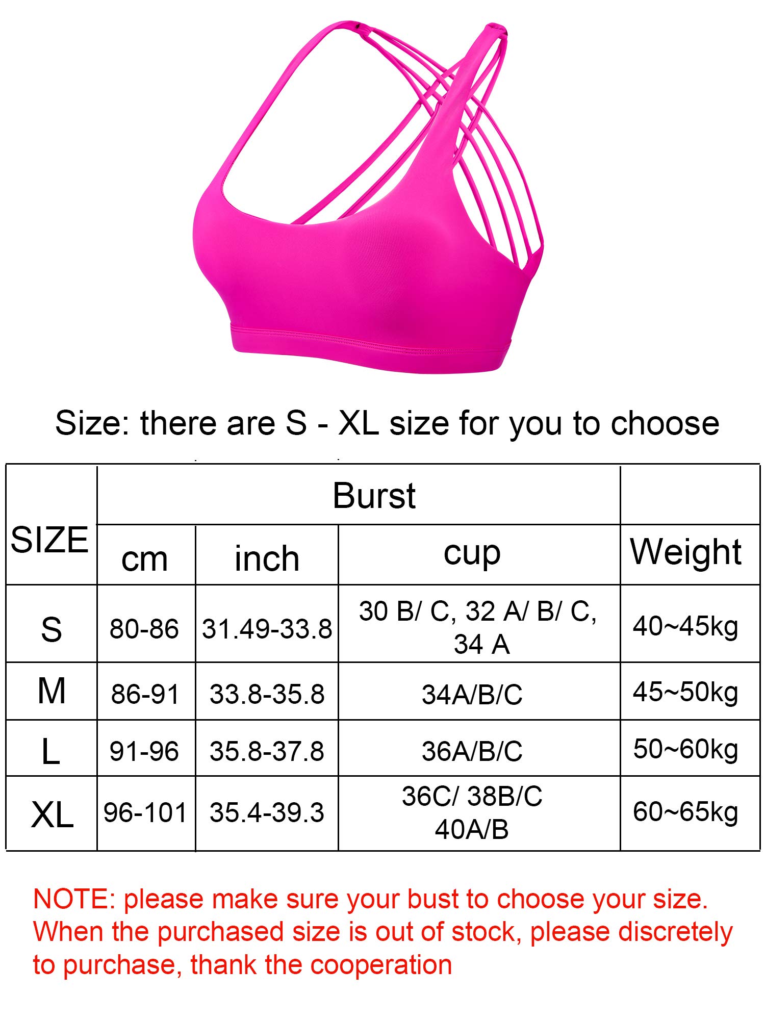 Patelai 2 Pack Womens Sports Bras for Women Cross Back Bra Workout Strappy Bra Seamless Comfortable Yoga Bra (M, Black and Rose Red)