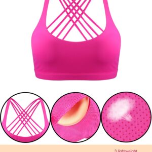 Patelai 2 Pack Womens Sports Bras for Women Cross Back Bra Workout Strappy Bra Seamless Comfortable Yoga Bra (M, Black and Rose Red)